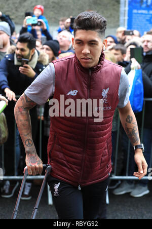 Liverpool's Roberto Firmino arrives at the stadium prior to the Premier League match at the AMEX Stadium, Brighton. PRESS ASSOCIATION Photo. Picture date: Saturday January 12, 2019. See PA story SOCCER Brighton. Photo credit should read: Gareth Fuller/PA Wire. RESTRICTIONS: No use with unauthorised audio, video, data, fixture lists, club/league logos or 'live' services. Online in-match use limited to 120 images, no video emulation. No use in betting, games or single club/league/player publications. Stock Photo