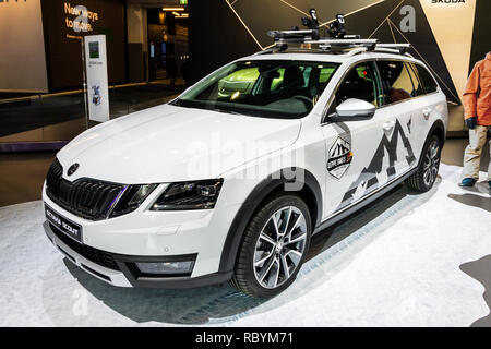 BRUSSELS - JAN 10, 2018: Skoda Octavia Scout wagon car showcased at the Brussels Expo Autosalon motor show. Stock Photo