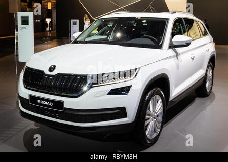 BRUSSELS - JAN 10, 2018: Skoda Kodiaq compact SUV car showcased at the Brussels Expo Autosalon motor show. Stock Photo