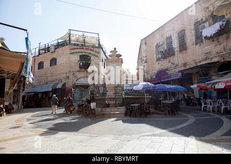 Muristan Area of Jerusalem Old City with Cafes in Israel Stock Photo