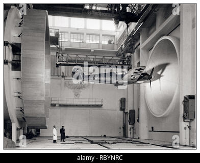 Archive German WW2 Luftwaffe Fighter Plane Messerschmitt Bf 109  World War II Germany.. German engineers wind tunnel testing a Nazi Fighter Aircraft Messerschmitt Bf 109 E3, 1940 Stock Photo