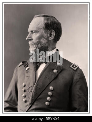GENERAL SHERMAN UNION ARMY GENERAL Archive Portrait of General William Tecumseh Sherman,  Wm T. U.S.A. (between 1865 and 1880) General in the Union Army where he fought with distinction in the civil war William Tecumseh Sherman (February 8, 1820 – February 14, 1891) was an American soldier, businessman, educator, and author. He served as a general in the Union Army during the American Civil War (1861–65), for which he received recognition for his outstanding command of military strategy as well as criticism for the harshness of the scorched earth policies he implemented in conducting total war Stock Photo