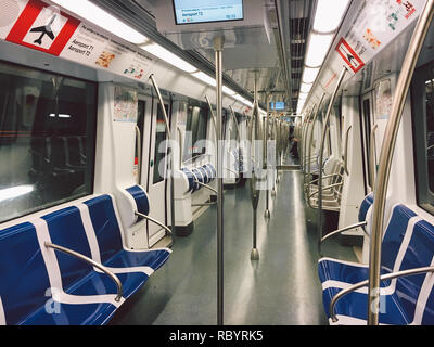 September 24, 2017. Spain. BarcelonaInterior of subway train in spanish metro. Stock Photo