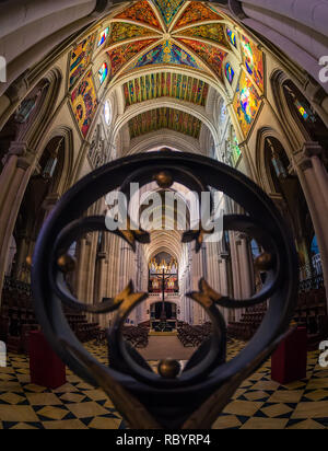 Central nave of the Almudena Cathedral from the ambulatory Stock Photo