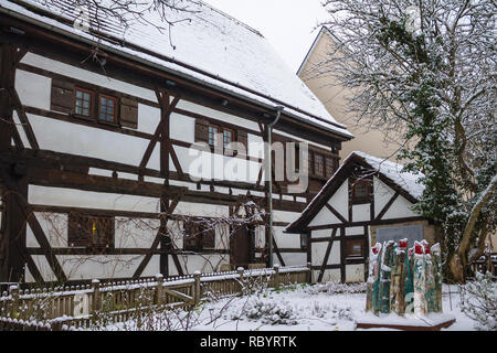 Sindelfingen, Germany, Jan 11th, 2019: Classic renaissance style architecture cityscape. Italian or french or german old fashioned medieval architectu Stock Photo