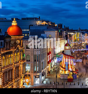 Northumberland Street at dusk at Christmas, Newcastle upon Tyne, North East England, England, United Kingdom Stock Photo