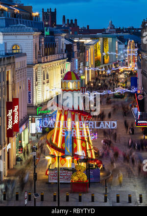 Northumberland Street at dusk at Christmas, Newcastle upon Tyne, North East England, England, United Kingdom Stock Photo