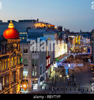 Northumberland Street at dusk at Christmas, Newcastle upon Tyne, North East England, England, United Kingdom Stock Photo