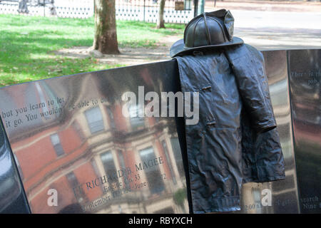 The Vendome Memorial, honoring 9 firefighters killed in the 1972 Hotel Vendome Fire, sculpted by Theodore Clausen, Commonwealth Avenue, Boston, MA Stock Photo