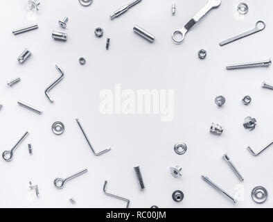 Collection set of house repair tools, wrenchs, screw, bolts on white background,flat lay pattern design Stock Photo