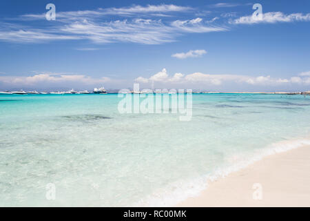 Turquoise crystal water in Illetes beach in Formentera island, Baleares, Spain Stock Photo