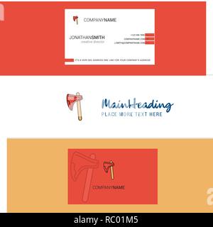 Beautiful Axe Logo and business card. vertical Design Vector Stock Vector