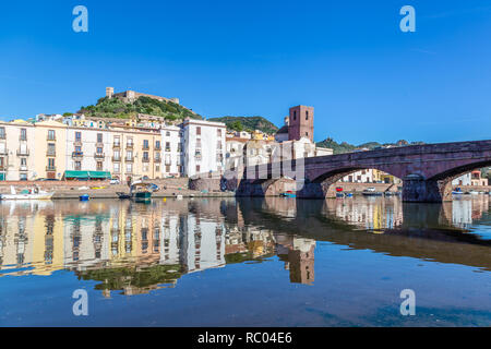 Cityscape of the colorful small town Bosa in Sardinia, Italy Stock Photo