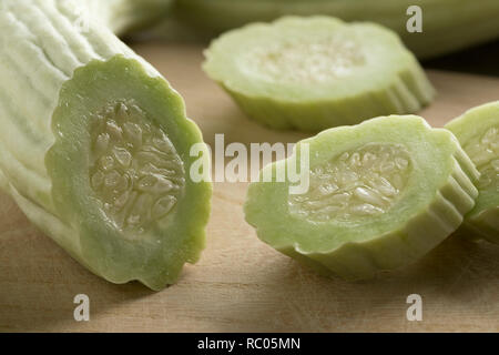 Sliced fresh raw Armenian cucumber close up Stock Photo