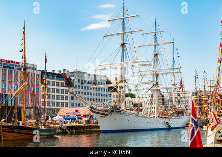 Various sailing ships including Statsraad Lehmkhul The Tall Ship Races 2014 held in Bergen, Norway Stock Photo