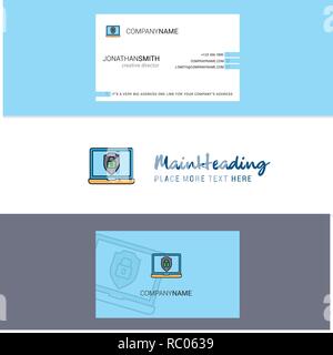 Beautiful Laptop protected  Logo and business card. vertical Design Vector Stock Vector