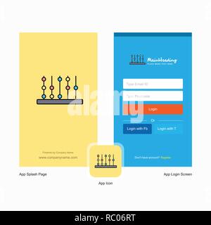 Company Abacus  Splash Screen and Login Page design with Logo template. Mobile Online Business Template Stock Vector