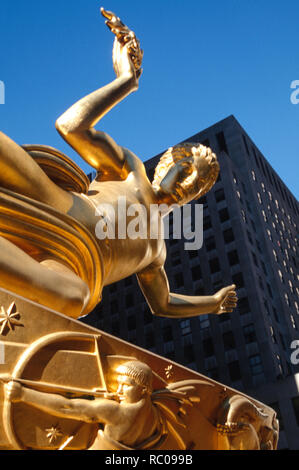 Prometheus Statue is in Rockefeller Center, New York City, USA Stock Photo