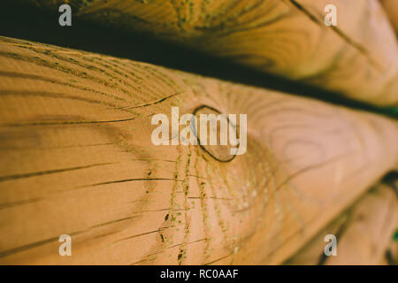 Wooden pattern. Abstract photo of a pile of natural wooden logs background. Stock Photo