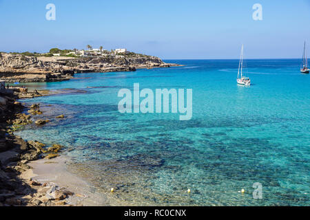 Sailboat in the sea luxury summer adventure, active vacation in Mediterranean sea, Ibiza island Stock Photo