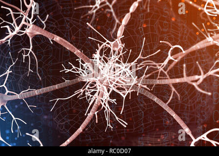 3d illustration of a digital neuron and neural networks. The concept of artificial intelligence Stock Photo