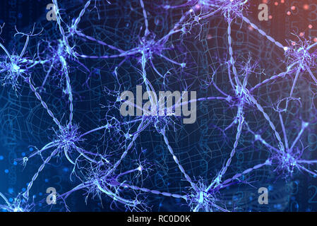 3d illustration of a digital neuron and neural networks. The concept of artificial intelligence Stock Photo