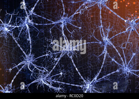 3d illustration of a digital neuron and neural networks. The concept of artificial intelligence Stock Photo