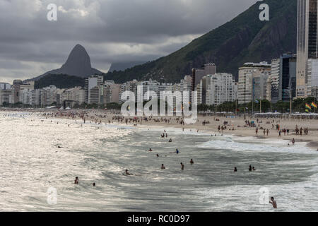 2019, january. Rio de Janeiro, Brazil. Panoramic view of the Copacabana Beach and its buildings. Stock Photo