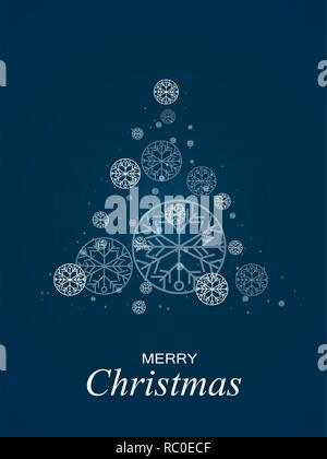 Christmas tree, blue bokeh background. snowflakes in the form of a Christmas tree lights and sparkles Stock Vector