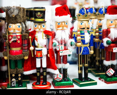 Collection of Christmas wooden nutcracker toy soldier traditional figurine for Christmas decoration Stock Photo