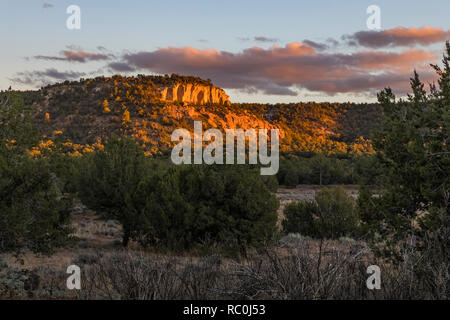 Sunset light on a mesa viewed from the campground in El Morro National Monument, New Mexico, USA Stock Photo