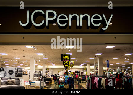 Rockaway, NJ - January 11, 2019:  JCPenney Retail store at the Rockaway Mall advertising discounts after the holidays Stock Photo