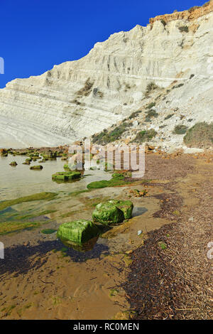 Turkish Steps Beach rock formation and turquoise water in Realmonte, near Agrigento Sicily Stock Photo