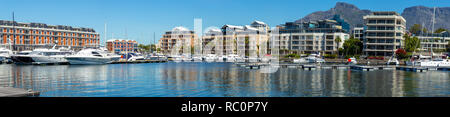 Cape Town harbour panoramic view with yachts and boats and luxury apartment buildings Stock Photo