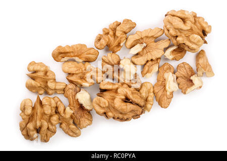peelled Walnuts isolated on white background. Top view. Flat lay. Stock Photo