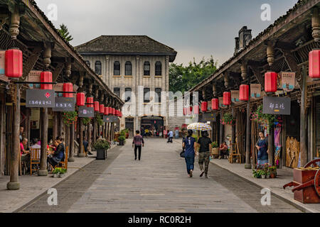 CHENGDU, CHINA - SEPTEMBER 29: Old street with traditional Chinese buildings and shops at Anren ancient town on September 29, 2018 in Chengdu Stock Photo