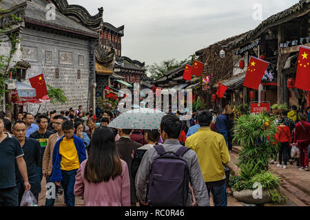 CHENGDU, CHINA - OCTOBER 02: This is a crowded street view of Luodai ancient town during the Golden Week national holiday on October 02, 2018 in Cheng Stock Photo