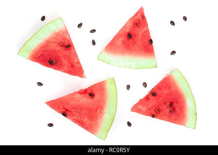 slices of watermelon isolated on white background. Top view. Flat lay pattern. Stock Photo