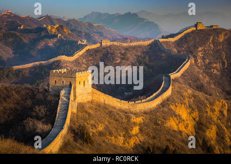 The Great Wall of China is a series of fortifications made of stone, brick, tamped earth, wood, and other materials. Stock Photo