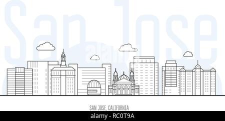 San Jose city skyline - cityscape and landmarks of San Jose, California Stock Vector