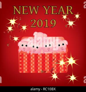 New Year 2019 - year of the pig Stock Vector