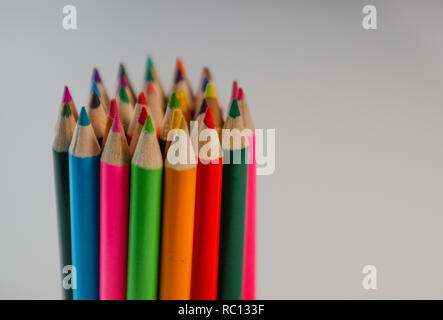 Bunch of sharpened colored pencils grouped in the circle. Stock Photo
