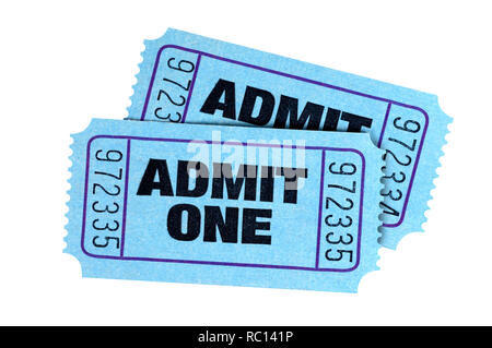 Two blue admit one tickets isolated Stock Photo