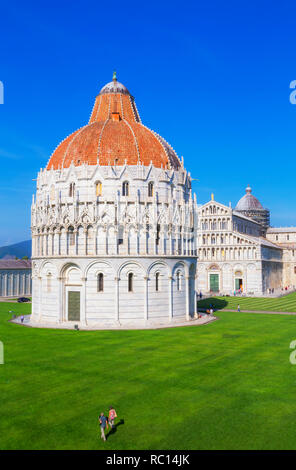 Baptistery, Cathedral and Leaning Tower, Campo dei Miracoli, Pisa, Tuscany, Italy, Europe Stock Photo