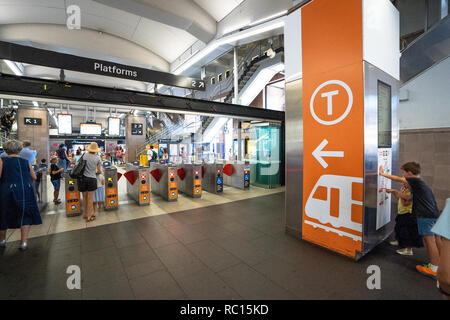 Gates to the platforms at Circular Quay train station in Sydney, Australia. Stock Photo