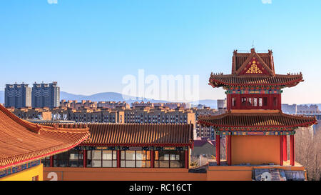 Urban landscape view of a residential area from the Lingbao temple in Hunchun, China, in the northern province of Jilin. Stock Photo
