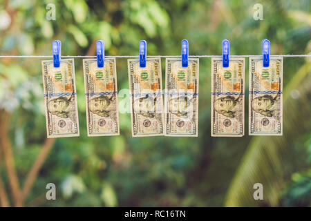 Money Laundering US dollars hung out to dry Stock Photo
