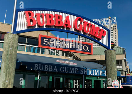 A logo sign outside of a Bubba Gump Shrimp Company restaurant location in Baltimore, Maryland on January 11, 2019. Stock Photo