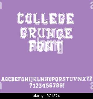 Classic college font. Vintage grunge font in american style. Vector illustration Stock Vector