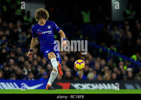London, UK. 12th Jan, 2019. David Luiz of Chelsea in action. Premier League match, Chelsea v Newcastle Utd at Stamford Bridge in London on Saturday 12th January 2019. this image may only be used for Editorial purposes. Editorial use only, license required for commercial use. No use in betting, games or a single club/league/player publications. pic by Steffan Bowen/ Credit: Andrew Orchard sports photography/Alamy Live News Stock Photo